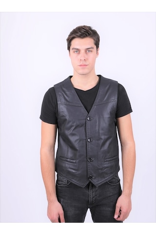 New Zaya Leather Erkek Siyah Deri Yelek (468580269)