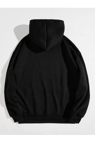 Mushroom Night Sweatshirt - Siyah Baskılı Oversize Kapüşonlu Siyah