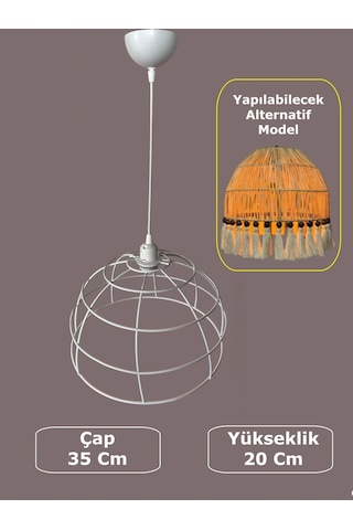 Yarım Küre Avize Teli , İskeleti 35x20 Cm Beyaz Statik Boyalı Duy Takımı Dahil Beyaz
