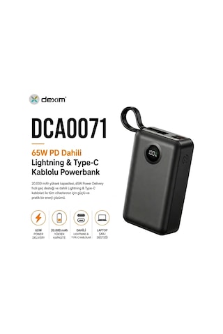 Dexim 20.000 Mah 65w Lightning+type-c Kablolu Hızlı Şarj Taşınabilir Güç Kaynağı Çok Renkli