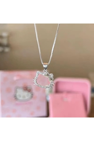 Kadın Kolye Hello Kitty Parlak 925 Ayar Gümüş Parlak Özel Kaplama Işıl Işıl Hediyelik Kadın / Genç K Çok Renkli