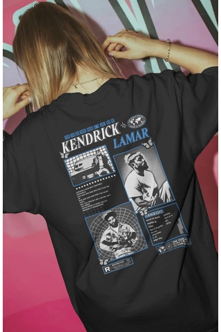 Kendrick Lamar Rapper Şarkıcı Baskılı Unisex Oversize Premium Tiş Siyah