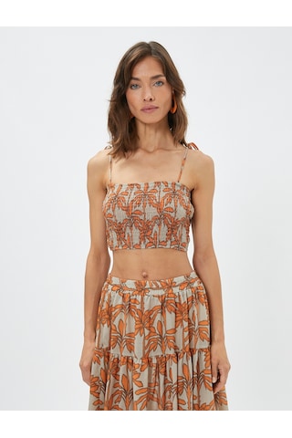 Koton Melis Ağazat X Koton - Askılı Gipeli Crop Top Turuncu Desenli 3sak30049ew 3SAK30049EW2D0 Turuncu