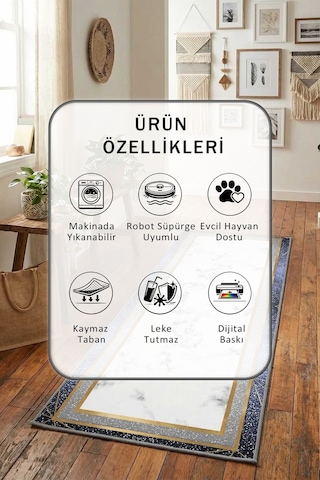 Ehl-180 Opy Salon Mutfak Yatak Odası Yıkanabilir Yolluk Açık Gri