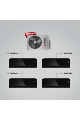 Arçelik 1+4 Multi Sistem 36100 MD Pro Dış Ünite 4 Adet 12 BTU Siyah İç Üniteler Duvar Tipi Klima