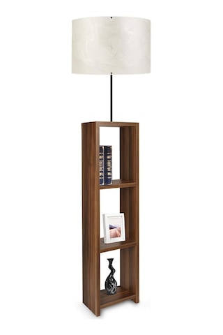 Dekoratif Raflı Ceviz Mdf Lambader Krem Pvc Silindir Başlık Krem