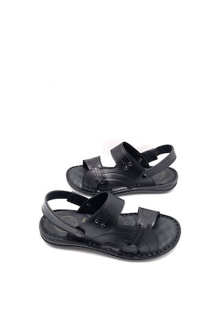 Deritarz Hakiki Deri Tam Ortopedik Masajlı Erkek Terlik Siyah