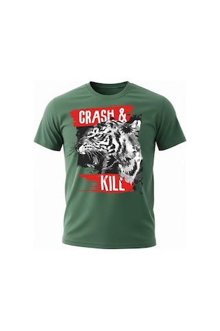 Urbantrendstore Unisex Beyaz Renk Kaplan Desen Oversize Fit Rahat Geniş Salaş T-shirt Günlük Tişört Yeşil