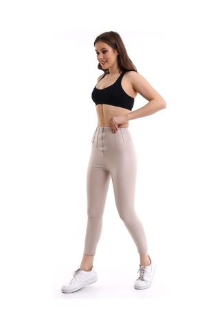 Winmoda34 Kadın Halka Fermuarlı Içi Kürklü Deri Tayt Ekru