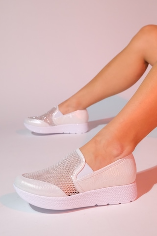 Luvishoes Purcan Sedef Simli Fileli Kalın Tabanlı Kadın Günlük Ayakkabı Sedef