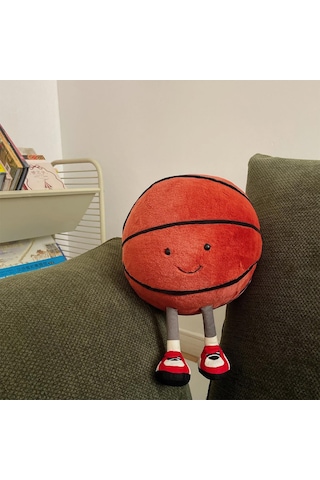 Yaozixa Basketbol Desenli Yumuşak Peluş Yastık - 20cm Çaplı, 100% Poliester Dolgulu, El Yıkamalı Oyuncak Kumaşı Basketbol