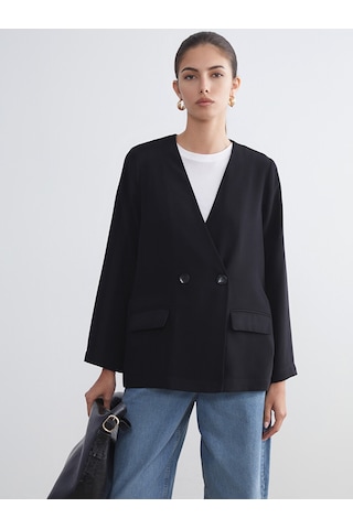 Lcwaıkıkı Classic Siyah V Yaka Krep Kadın Blazer Ceket