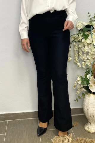 Mia Butik Kadın Siyah İspanyol Paça Punto Pantolon Siyah