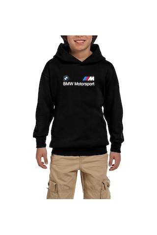 Zepplin Giyim BMW Logo M Power Motorsport Siyah Çocuk Kapşonlu Sweatshirt Siyah