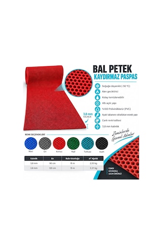 Hortumtech Bal Petek Paspas Kaydırmaz Pvc Islak Zemin Duş Havuz Su Tahliyesi 4 Mm - Kırmızı 90 X 1400 Cm