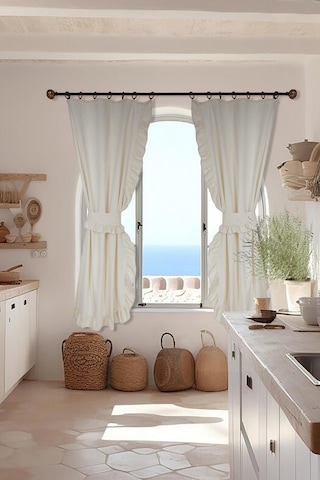 Naturel Perde Vintage Çift Kanat Dikey Fırfırlı Krem