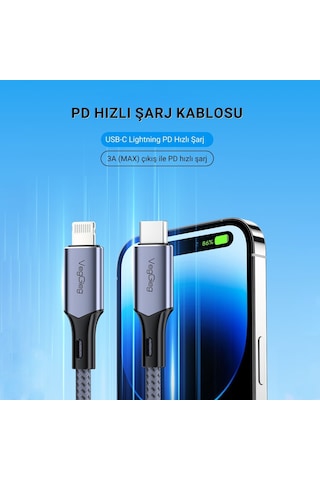 Veggieg 27w 3a Usb Type-c To Lightning iPhone Apple Uyumlu iPad Mfı Hızlı Şarj Ve Data Senkronizasyon Kablosu 1.2 Metre