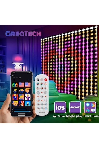 Led Işıklı Akıllı Perde Animasyonlu Uzaktan Kumanda Sevgili Eğlence Parti Yılbaşı 2x2 Mtr 400 Ledli Çok Renkli