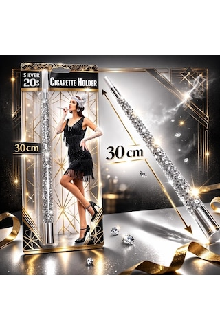 30 Cm Gümüş Payetli Tutacağı 1920 Ler Gatsby Parti Aksesuarı