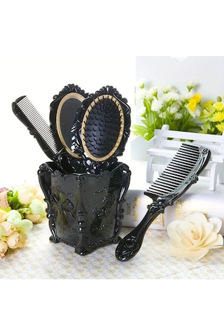 Willowhaven 4 Adet Vintage Saç Bakım Seti - Altın Ayna Saç Masajı Ve Fırça Hediyelik Altın