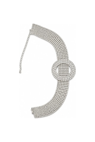 Valmont Kristal Taşlı 32+11 Cm Choker Işıltılı Şık Kadın 9 Sıra Su Yolu Tasma Kolye Gümüş