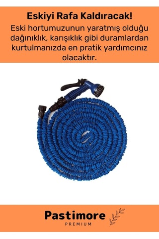 Dayanıklı Kırılmaz 3 Modlu Uzayan Bahçe Sulama Araç Yıkama Hortumu 30 Metre Mavi