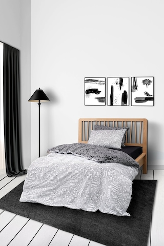 Cozy Home Mono Tek Kişilik Lastikli Çarşaflı Nevresim Takımı Maze Siyah Siyah