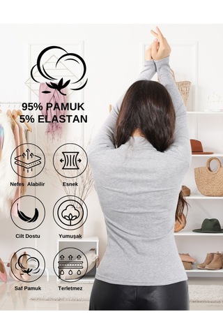 Kaşkorse Yarım Boğaz Body Sweatshirt, Fitilli Kumaş, Likralı, Bordo Gri Melanj