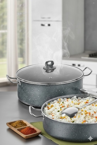 Polochef Megatron Granit Derin Pilav,karnıyarık Tencere Kapaklı Yanmaz Yapışmaz 40 Cm Gri Gri