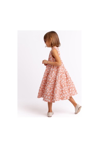 Kat Kat Çiçekli Müslin Kız Çocuk Elbise Gül Kurusu Gülkurusu