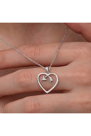 Artsmagazinmücevher Gümüş Kalpli Ok Kadın Kolye