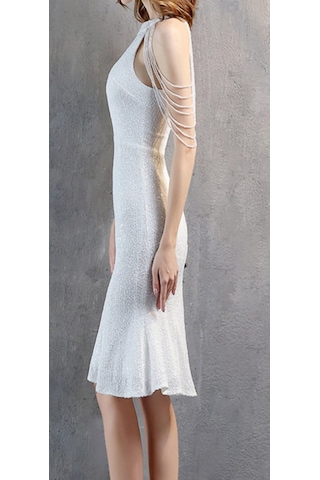 Hanife Glam Couture Hanife Glam Boncuk Detaylı Pulpayet Abiye Elbise Beyaz