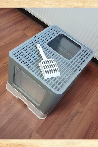 Büyük Boy Kırılmaz Kapalı Çekmeceli Kedi Tuvaleti Kedi Kumu Küreği Hediyeli Pet Bakım 38x38x49