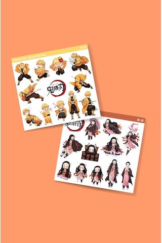 Zenitsu Agatsuma-nezuko Kamado-demon Slayer - 2li Sticker Set - Parlak Kağıt - Başarı Çıkartmaları- Süsleme Etiket