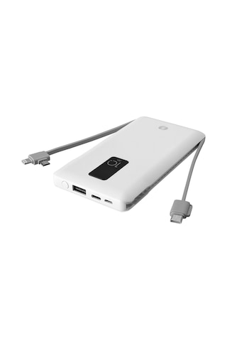 S-link IP-T100C 10000mAh Lightning+Micro+Type C Kablolu Powerbank Beyaz LCDli