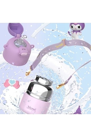 Didadodo Mor Paslanmaz Çocuk Su Şişesi Yalıtımlı 430ml Karikatür Kabı Mor