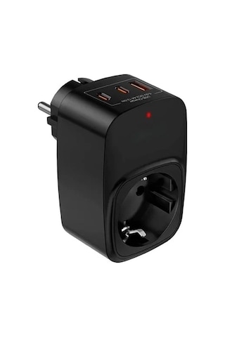 Tekli Yüksek Voltaj Korumalı Duvar Prizi 2x Type-c 1x Usb Çıkışlı Priz Grup Priz Çoğaltıcı Siyah 1