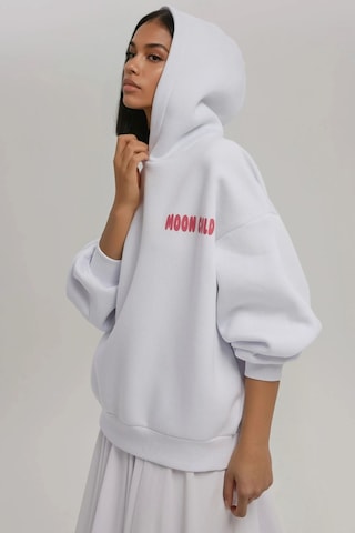 Hiccup Oversize Baskılı Kapüşonlu Sweatshirt Tozlu Beyaz
