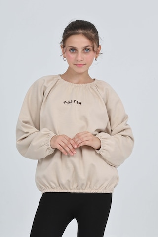 Toontoy Kız Çocuk Pretty Baskılı Sweatshirt Bej