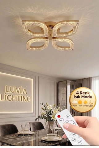 Lumia Lighting Küre Model Gold 6"lı Kumandalı Ledli 3 Renk Modu Kristal Salon Mutfak Yatak Çocuk Odası Avize