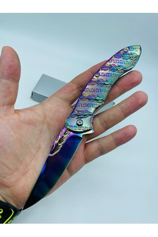 Tobaccotürk724 Yaprak Kabartmalı Spekturmrenk Metal Kamp Çakı //21cm-195gr Gri