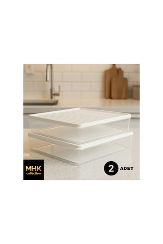2 Li Büyük Boy Kapaklı Saklama Kabı Seti 2,8 Lt Beyaz