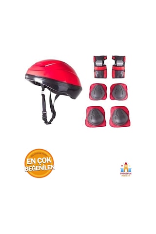 Güvenliğini Önemse Çocuk Paten Kaskı Ve Koruyucu Set 7 Parça - Bisiklet Ve Scooter İçin Kırmızı