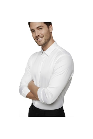 Deepsea Beyaz Slim Fit Erkek Gömlek Kolay Ütülenen Nefes Alan Kumaş, Dört Mevsim Şıklık 2608515 Beyaz