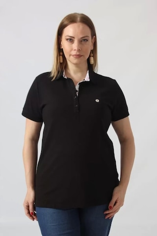 Moda Berray 21305 Kısa Kollu Büyük Beden Lakost Kumas T-shirt Siyah Siyah