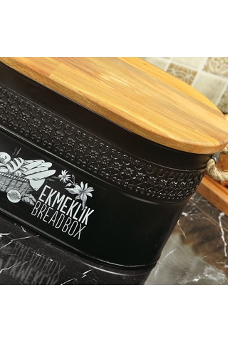 Ferforje Ahşap Kapaklı Kesme Tahtalı Ekmeklik Beyaz