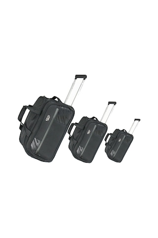 Ççs 676 Kumaş Çekçekli Hostes, Tekerli Seyahat Çantası- Set - Siyah
