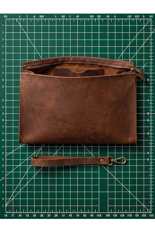 Vintage Leather Craft Hakiki Deri Erkek El Çantası Açık Kahverengi - Taba