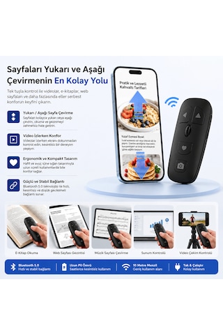 Microcase Telefon Ve Tablet Uyumlu Bluetooth Uzaktan Kumanda Video Kaydırıcı Sayfa Çevirici Tiktok Yüzüğü Al5783 Siyah
