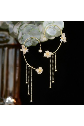 Samdoo Altın Sağ Tekli Kelebek Tassel Gömlek Kulağık, Deliksiz Kulaklık, Fransız Stilinde Modern Kadın Aksesuarı Re2204585 Gold